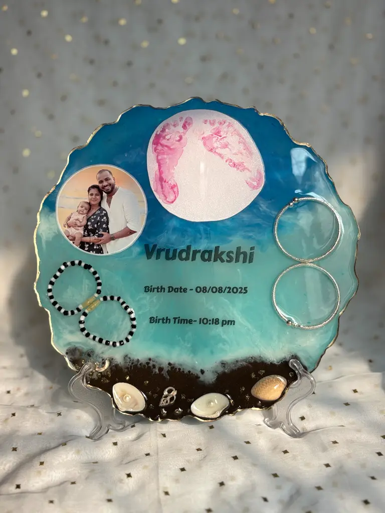 Image of 10 inch agate ocean theme baby keepsake frame